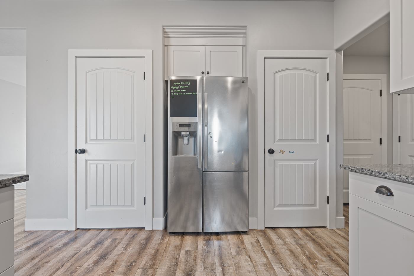 Refrigerator and upper cabinets
