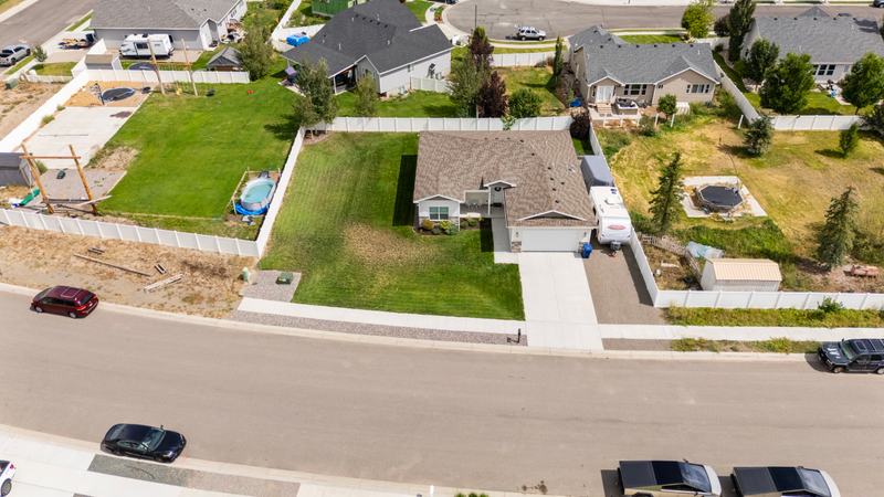 Aerial, front and side yard